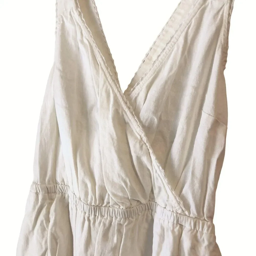 NEW Universal Thread Linen Rayon Cross Back Maxi Dress Summer Smocked White Sz S